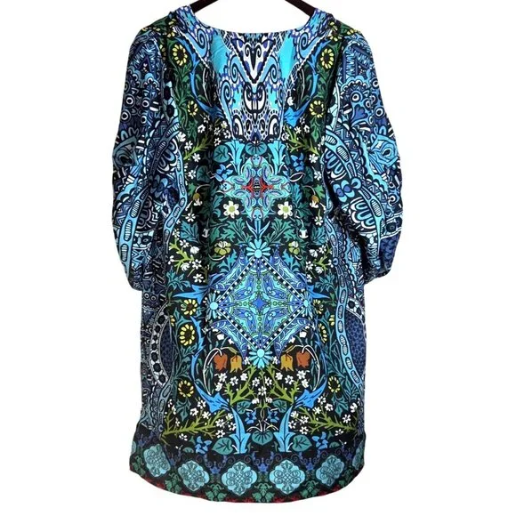 Urban CoCo Bohemian Tassel Tie Blue Floral Ethnic Style Summer Shift Dress L NWT - Picture 4 of 9